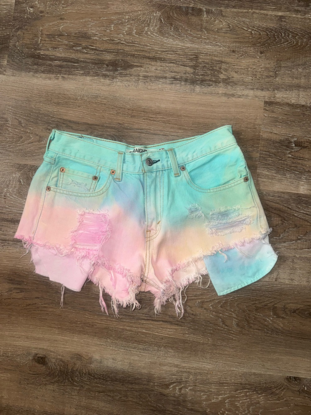 Levi's 505 Mint Aqua and Pink Jean Shorts